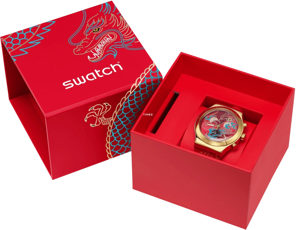 Swatch,Other 43mm,43mm,Stainless Steel,Red,Quartz,Round,Gold,YVZ100