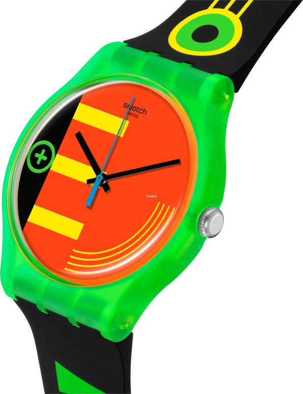 Swatch,Originals 41mm,41mm,Bio-sourced,Orange,Black,Quartz,Sapphire,Crystal Glass,Green,SO29G106