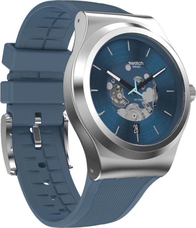 Swatch,IRONY 42mm,42mm,Stainless Steel,Blue,Open,YIS430