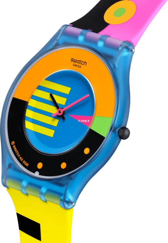 Swatch,NEON 34mm,34mm,Bio-sourced,Multi-Color,Quartz,Bio-sourced,Glass,Round,SS08S101