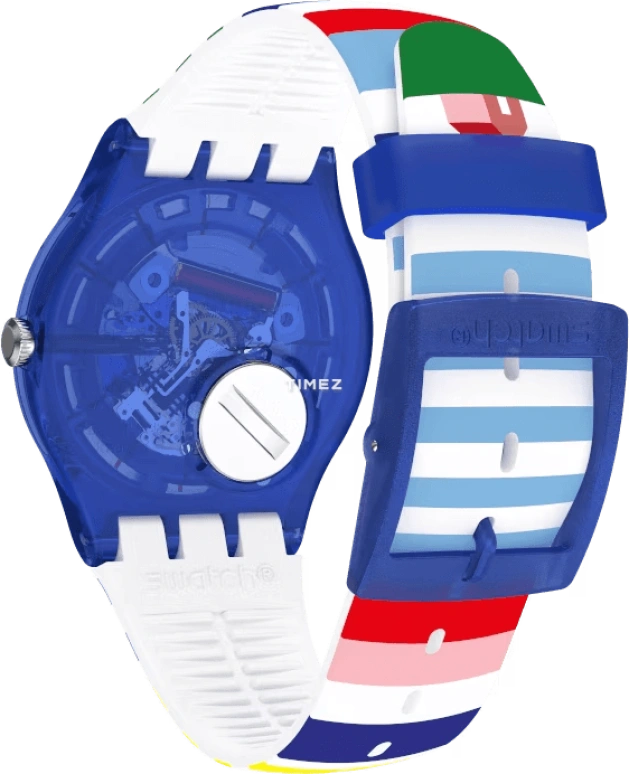 Swatch,Other 41mm,41mm,Plastic,White,Quartz,Tonneau,Blue,SUON715