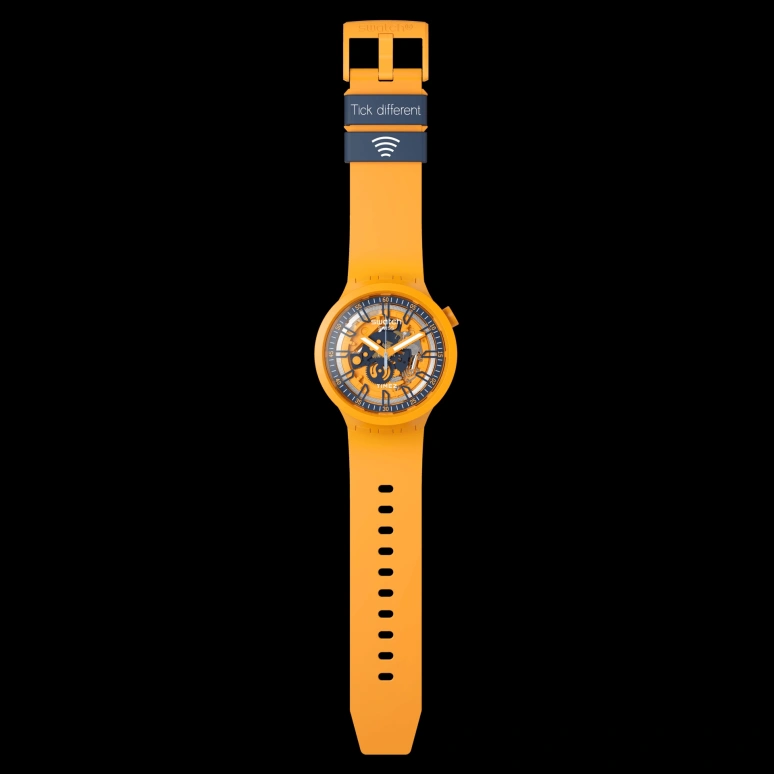 Swatch,Other 47mm,47mm,Plastic,Orange,Skeleton,Quartz,Crystal Glass,Sapphire,Round,SB01O100,SB01O100-5300