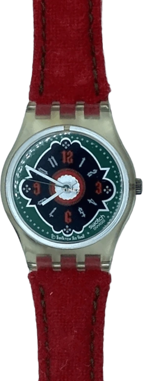 Swatch,Other 34mm,34mm,Plastic,Black,Green,Quartz,Sapphire,Crystal Glass,Tonneau,LK144