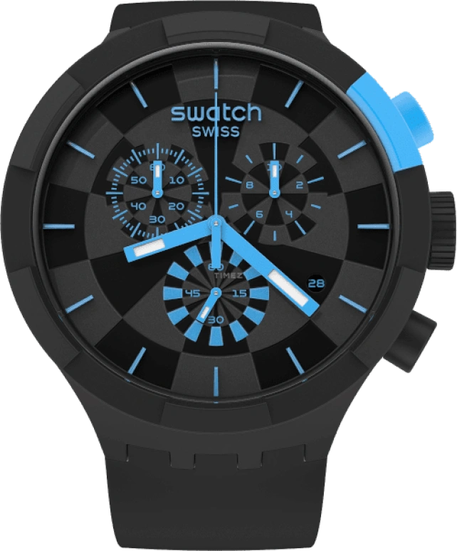 Swatch,THE BOLD 47mm,47mm,Plastic,Black,Sapphire,Crystal Glass,Closed,SB02B401
