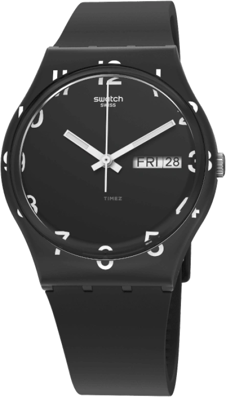 Swatch,Originals 39.20mm,39.20mm,Plastic,Black,Sapphire,Crystal Glass,Closed,GB757
