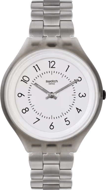 Swatch,SKIN 40mm,40mm,Plastic,White,Quartz,Sapphire,Crystal Glass,Tonneau,SVUM101G