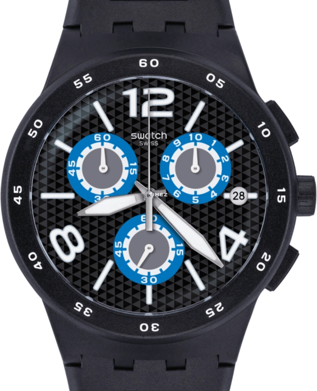 Swatch,Originals 42mm,42mm,Plastic,White,Black,Quartz,Chronograph,Day,SUSB410