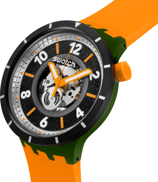Swatch,THE BOLD 47mm,47mm,Bioceramic,Black,Quartz,Round,Green,SB03G107