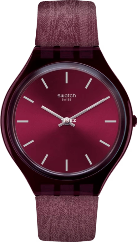 Swatch,SKIN 36.80mm,36.80mm,Plastic,Purple Red,Quartz,Tonneau,SVOV101