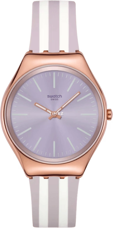 Swatch,SKIN 38mm,38mm,Stainless Steel,Purple,Quartz,Round,Rose Gold,SYXG130
