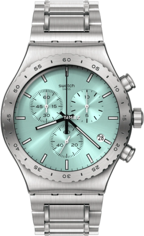 Swatch,Other 43mm,43mm,Stainless Steel,Green,Quartz,Chronograph,Day,YVS498G