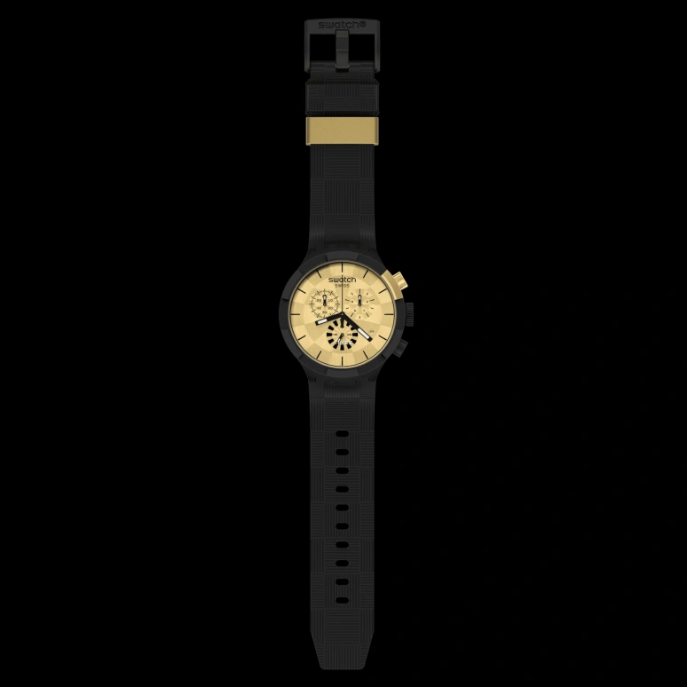 Swatch,Other 47mm,47mm,Plastic,Gold,Quartz,Chronograph,Day,SB02Z400,SB02Z400-STD