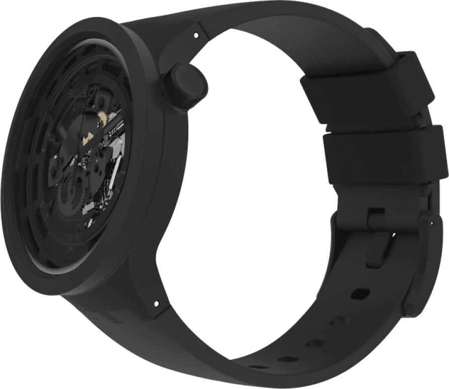 Swatch,Other 47mm,47mm,Bioceramic,Black,Skeleton,Quartz,Sapphire,Crystal Glass,Round,SB03B100