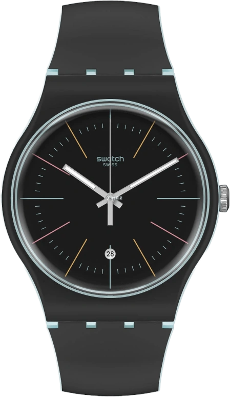 Swatch,Originals 41mm,41mm,Plastic,Black,Quartz,Day,Tonneau,SUOS402
