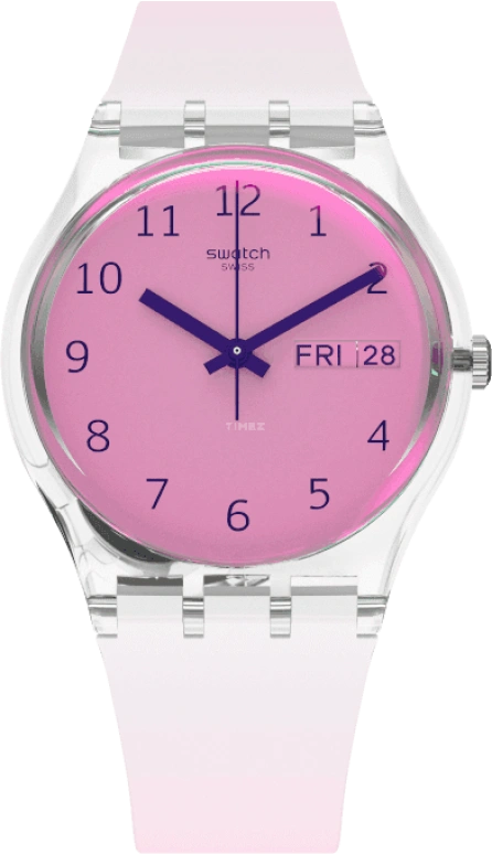 Swatch,Originals 34mm,34mm,Plastic,Pink,Sapphire,Crystal Glass,GE719