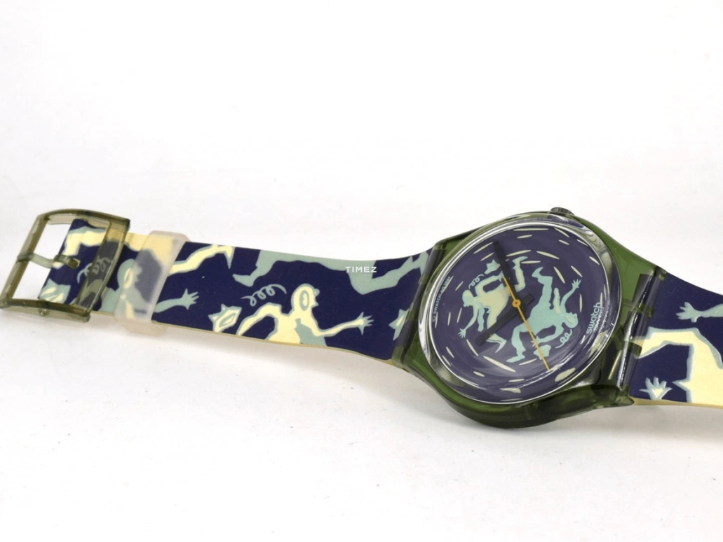 Swatch,Other 34mm,34mm,Plastic,Blue,Cream,Quartz,Crystal Glass,Tonneau,GG111