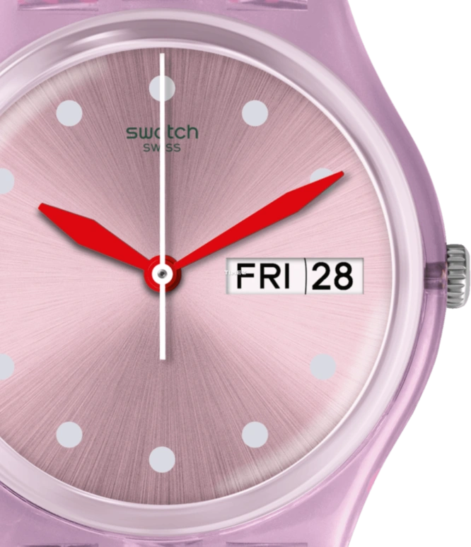 Swatch,Originals 34mm,34mm,Plastic,Pink Red,Red,Quartz,Date,Day,GP702