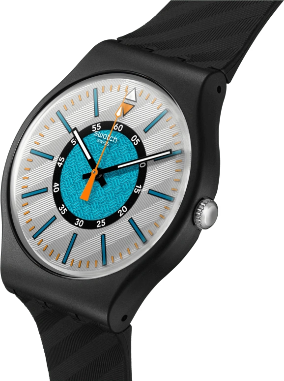 Swatch,Originals 41mm,41mm,Bioceramic,Blue,Silver,Quartz,Tonneau,Black,SO32B119