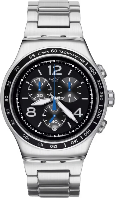 Swatch,IRONY 47mm,47mm,Stainless Steel,Black,Quartz,Chronograph,Day,YOS456G