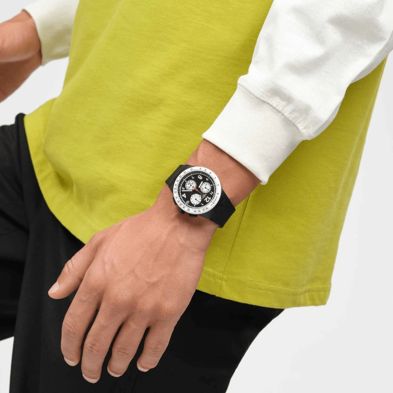 Swatch,Originals 42mm,42mm,Plastic,Black,Quartz,Chronograph,Day,SUSB420