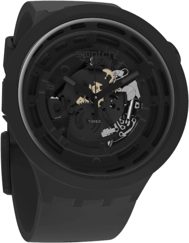 Swatch,Other 47mm,47mm,Bioceramic,Black,Skeleton,Quartz,Sapphire,Crystal Glass,Round,SB03B100