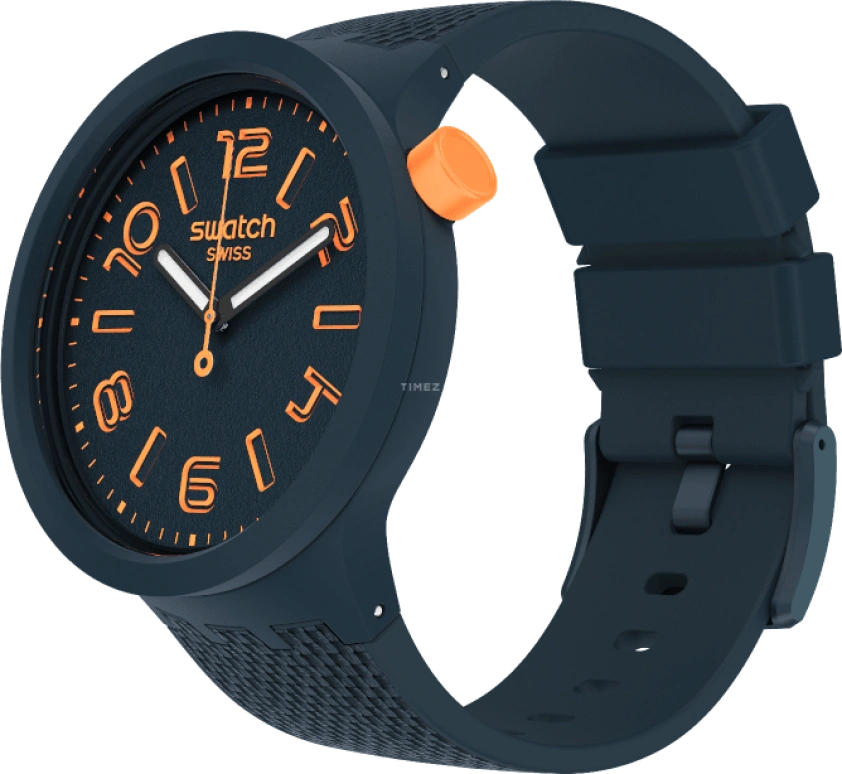 Swatch,THE BOLD 47mm,47mm,Plastic,Blue,Sapphire,Crystal Glass,Closed,SO27N107