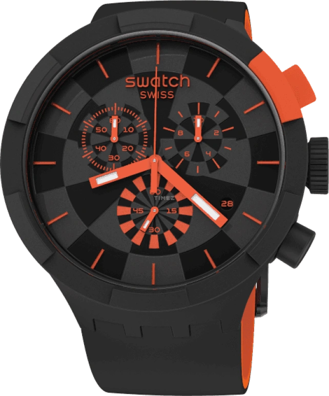 Swatch,THE BOLD 47mm,47mm,Plastic,Black,Sapphire,Crystal Glass,SB02B402
