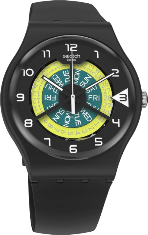Swatch,Originals 41mm,41mm,Plastic,Black,Sapphire,Crystal Glass,Closed,SUOB732