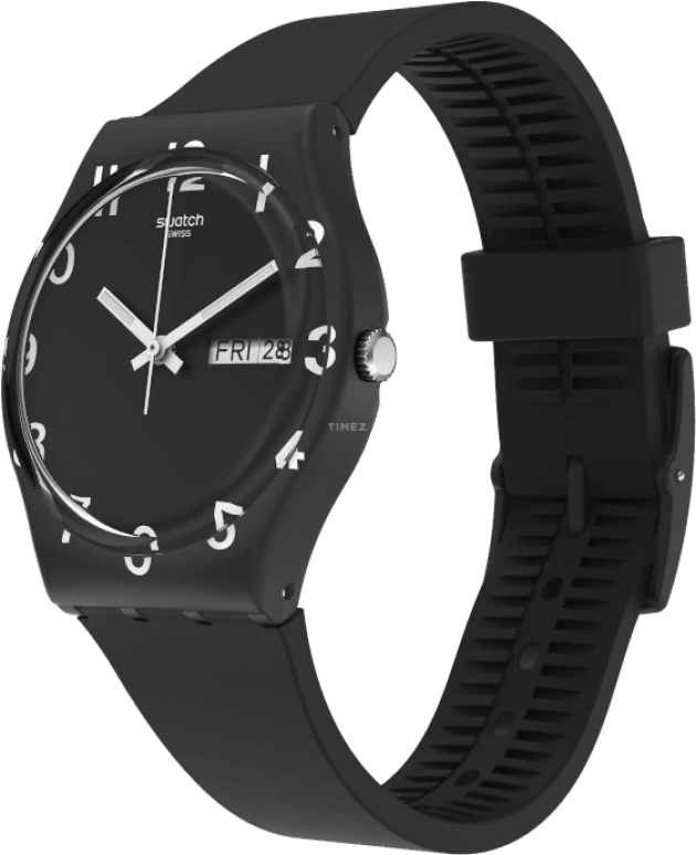Swatch,Originals 39.20mm,39.20mm,Plastic,Black,Sapphire,Crystal Glass,Closed,GB757