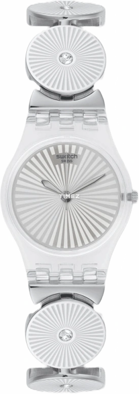 Swatch,CLASSIC 25mm,25mm,Plastic,Silver,Quartz,Tonneau,Transparent,LK339G