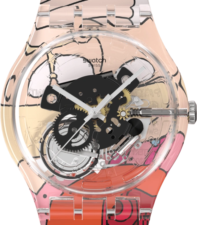Swatch,Originals 41mm,41mm,Plastic,Transparent,Quartz,Sapphire,Crystal Glass,Round,SUOK136,SUOK136-055