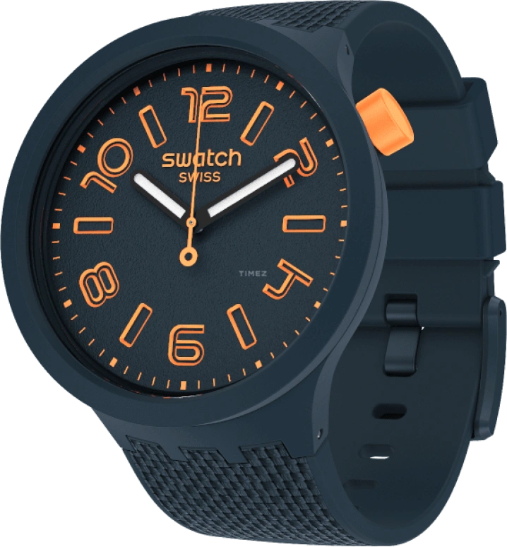 Swatch,THE BOLD 47mm,47mm,Plastic,Blue,Sapphire,Crystal Glass,Closed,SO27N107