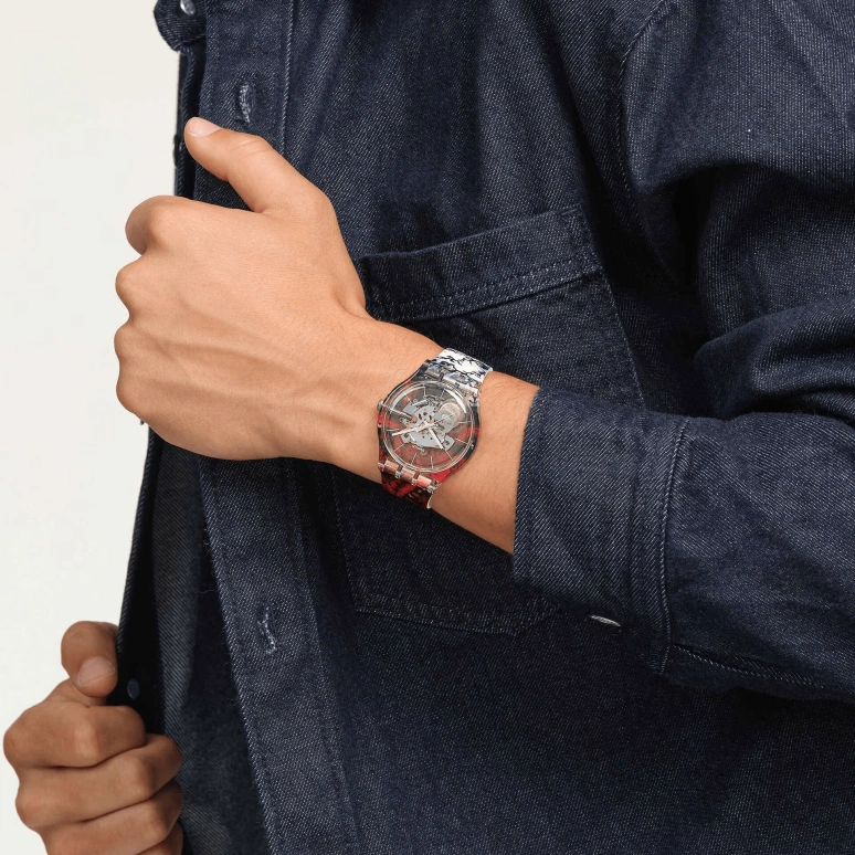 Swatch,Originals 41mm,41mm,Plastic,Red,Multi-Color,Transparent,Quartz,Round,Transparent,SUOK145,SUOK145-065