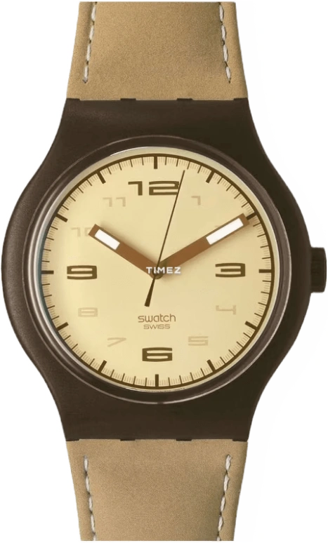 Swatch,Other 38.40mm,38.40mm,Plastic,Beige,Quartz,Tonneau,Brown,SUDM100