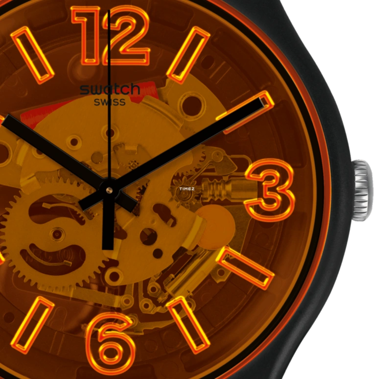 Swatch,Originals 41mm,41mm,Plastic,Orange,Quartz,Tonneau,Black,SUOB164