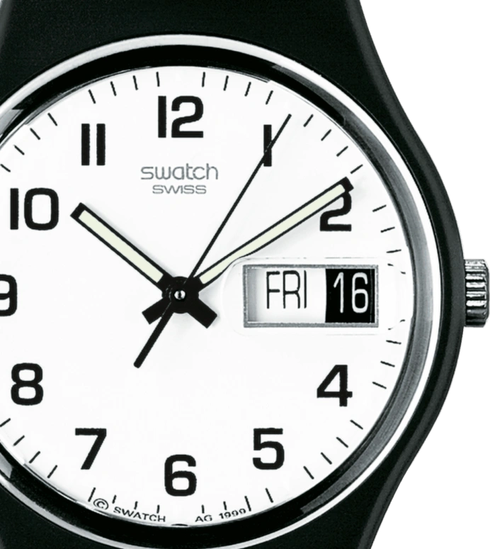 Swatch,Originals 34mm,34mm,Plastic,White,Quartz,Date,Day,GB743