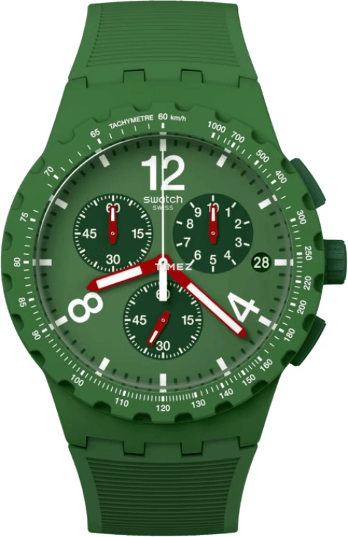 Swatch,Originals 42mm,42mm,Plastic,Green,Quartz,Chronograph,Day,SUSG407