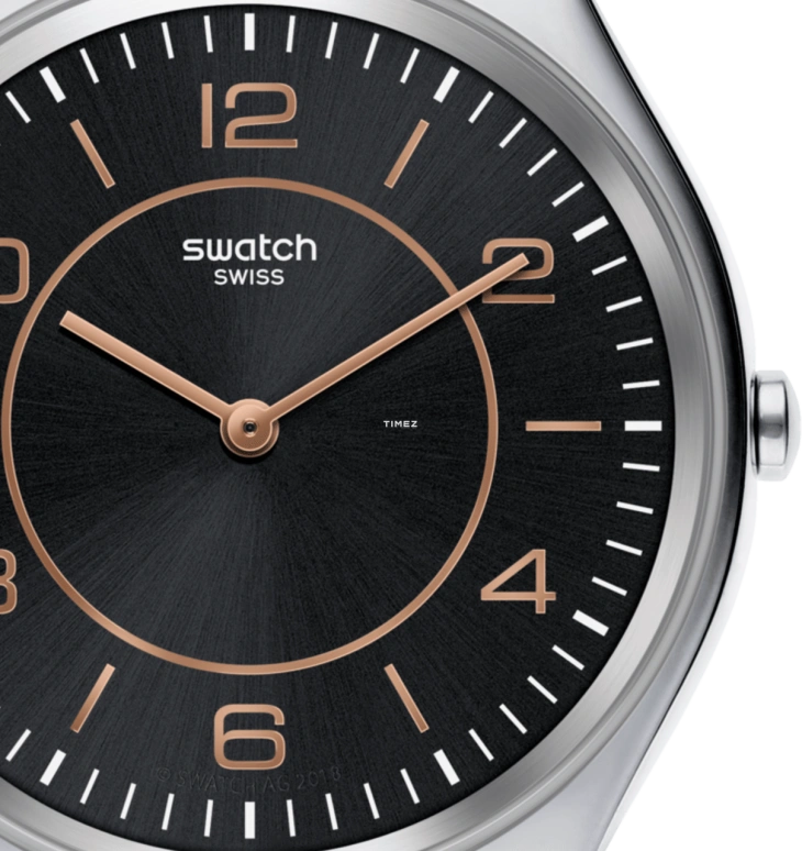 Swatch,SKIN 38mm,38mm,Stainless Steel,Black,Quartz,Round,Silver,SYXS110