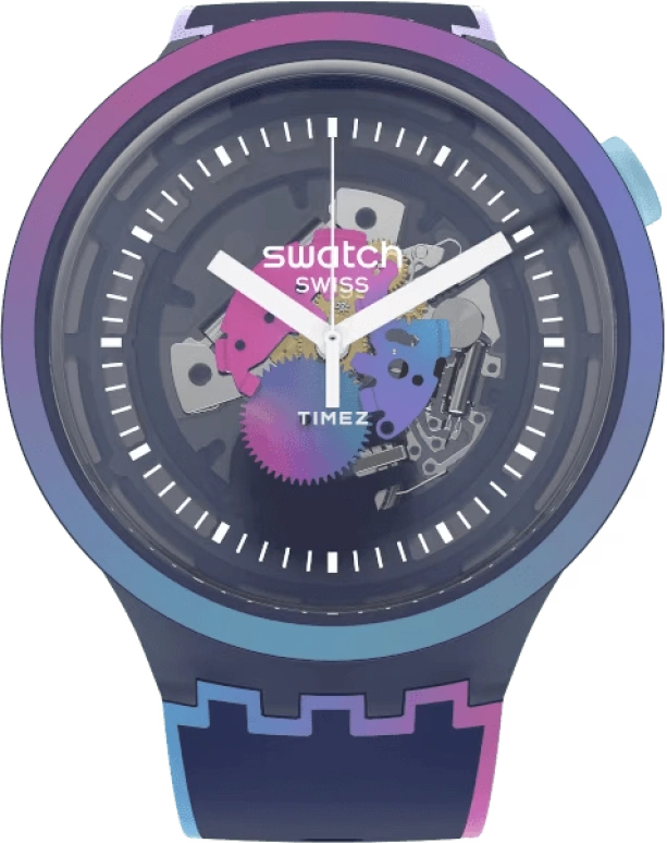 Swatch,Other 47mm,47mm,Plastic,Transparent,Quartz,Round,Blue,SO27N112
