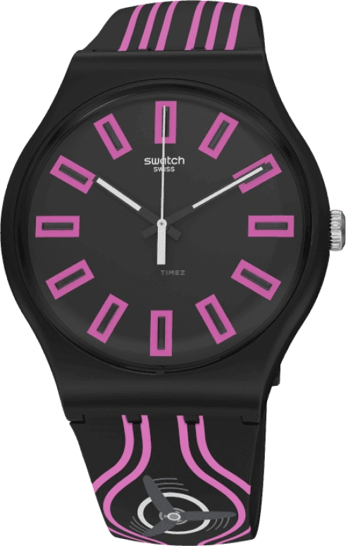 Swatch,Originals 41mm,41mm,Plastic,Black,Pink,Sapphire,Crystal Glass,SUOB146C