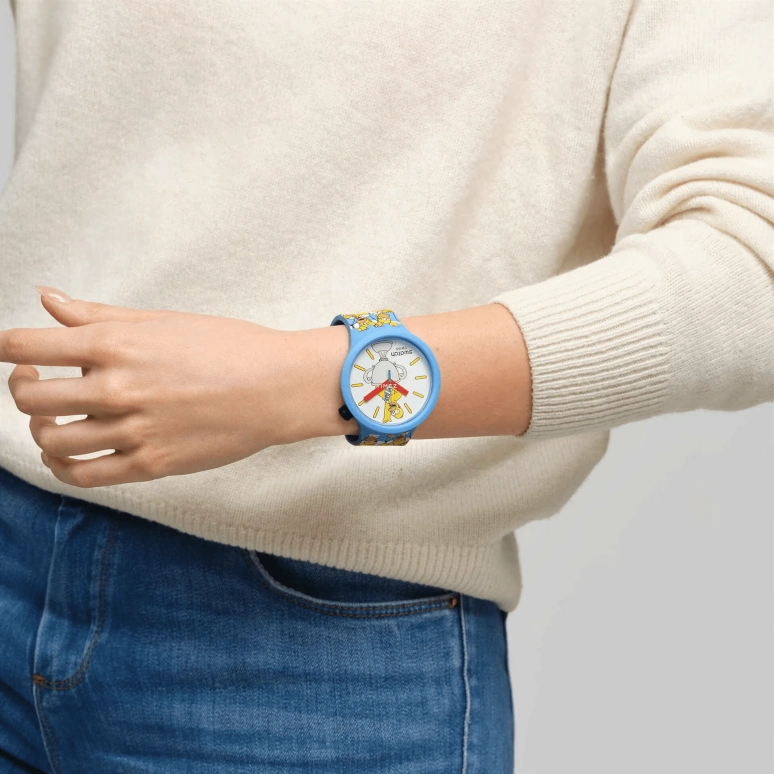 Swatch,THE SIMPSONS 47mm,47mm,Bio-sourced,White,Yellow,Quartz,Glass,Round,SB05Z100