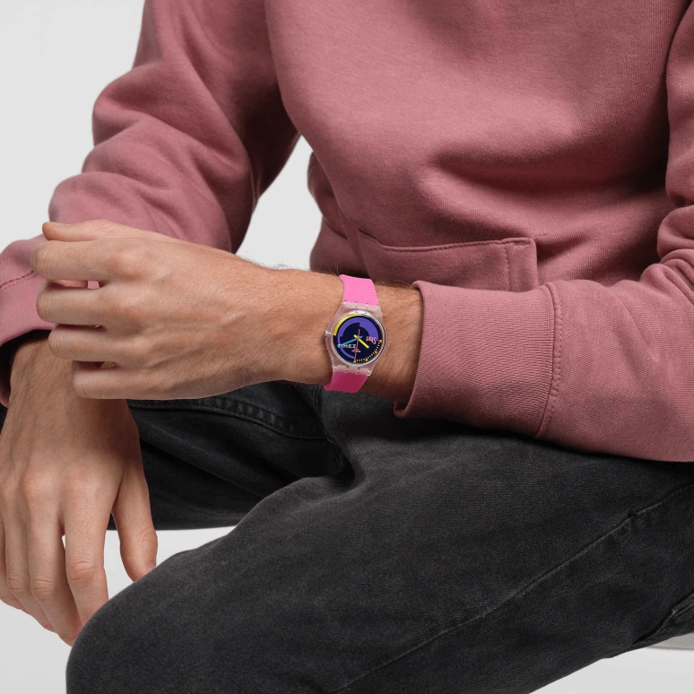 Swatch,Originals 34mm,34mm,Bio-sourced,Black,Purple,Quartz,Sapphire,Crystal Glass,Tonneau,SO28K111