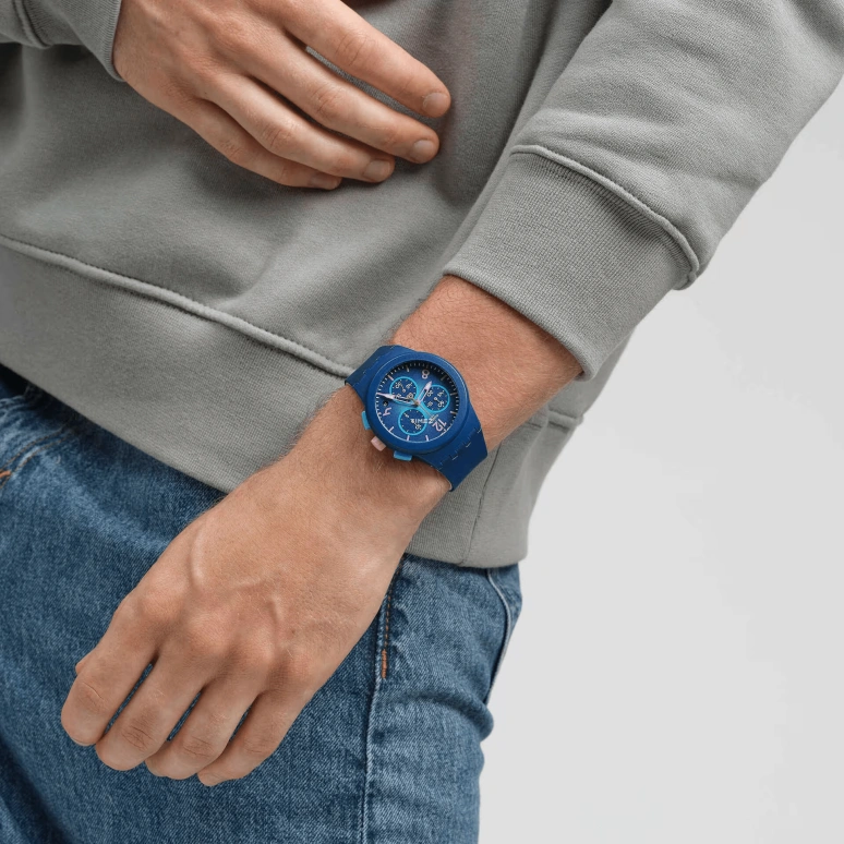 Swatch,Originals 42mm,42mm,Plastic,Blue,Quartz,Chronograph,Day,SUSN420