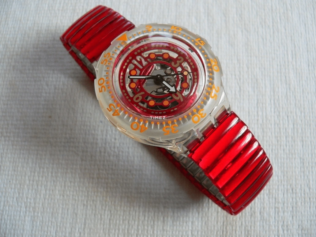 Swatch,Other ,Plastic,Red,Skeleton,Quartz,Sapphire,Round,SDK114