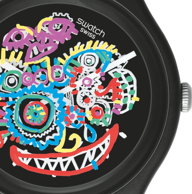 Swatch,Special Edition 41mm,41mm,Plastic,Multi-Color,Quartz,Round,Black,SUOZ166S