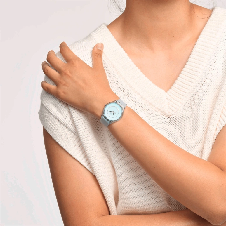 Swatch,Other 34mm,34mm,Bio-sourced,Blue,Quartz,Sapphire,Crystal Glass,Round,SS08S100