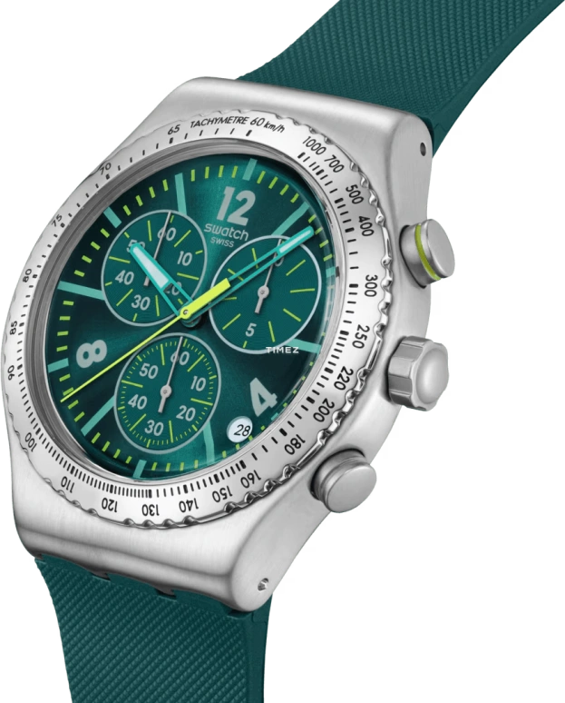 Swatch,IRONY 43mm,43mm,Stainless Steel,Green,Automatic,Chronograph,Day,YVS535