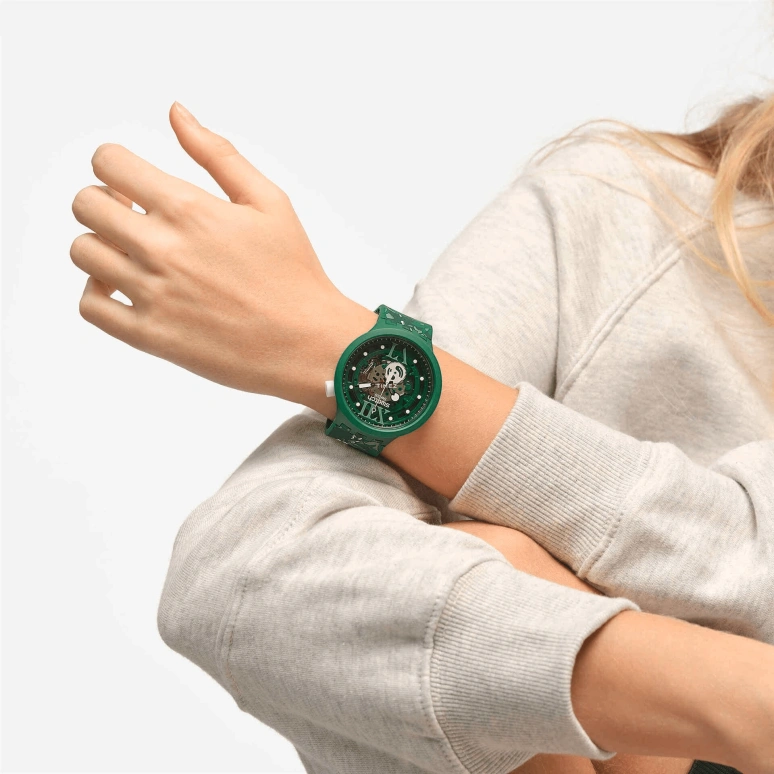 Swatch,Other 47mm,47mm,Bio-sourced,Green,Skeleton,Quartz,Sapphire,Crystal Glass,Round,SB05G104