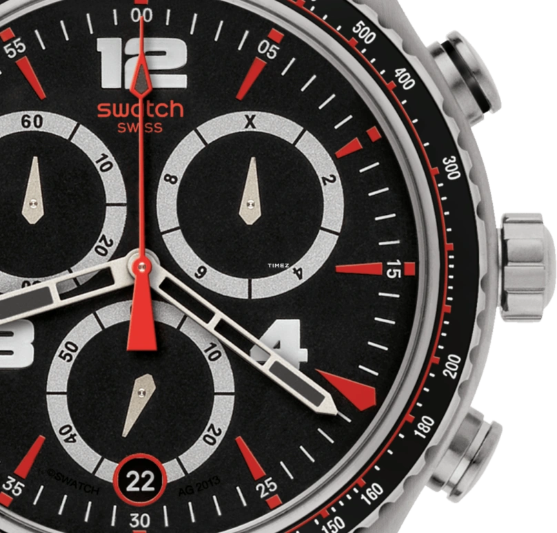 Swatch,IRONY 43mm,43mm,Stainless Steel,Black,Quartz,Chronograph,Day,YVS404