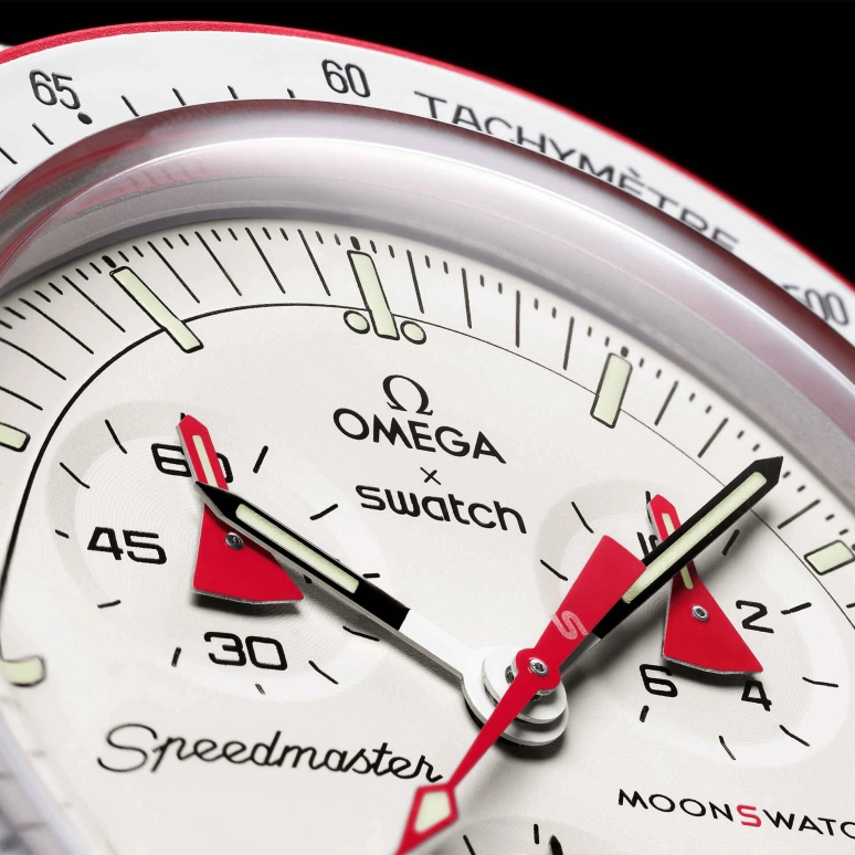 Swatch,MoonSwatch 42mm,42mm,Bioceramic,White,Quartz,Chronograph,Rattrapante,SO33R100